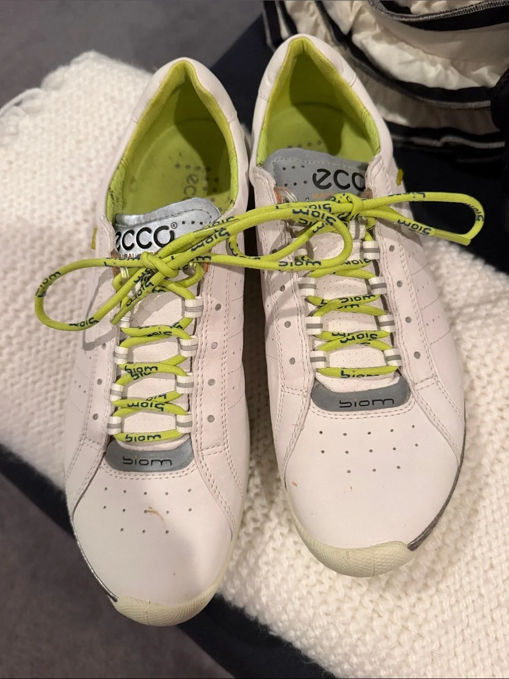 ECCO Women's White Biom Golf shoes with Lime Accents